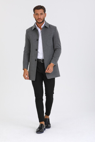 Men's Grey Slim Fit Wool Blend Cashmere Shirt Collar Coat Overcoat - 13