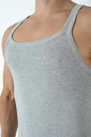 Men's Grey Slim Tank Top 100% Cotton Value Pack of 3 - 3
