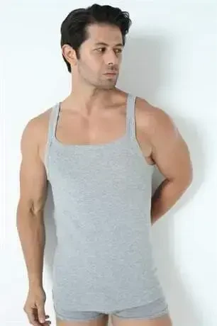 Men's Grey Slim Tank Top 100% Cotton Value Pack of 3 - 4