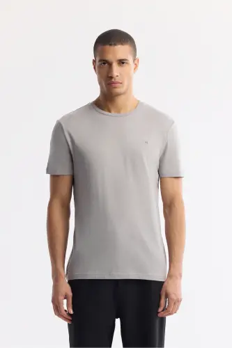 Men's Grey Soft Touch Crew Neck Plain Modal T-shirt B001171-Grey - 1