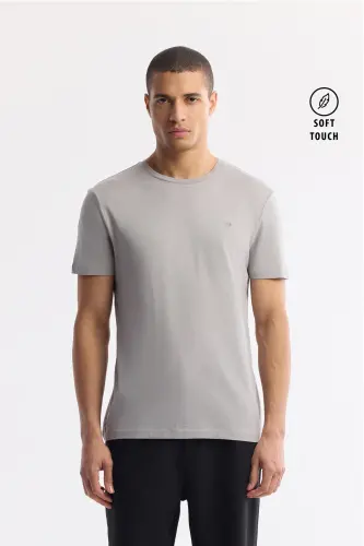 Men's Grey Soft Touch Crew Neck Plain Modal T-shirt B001171-Grey 