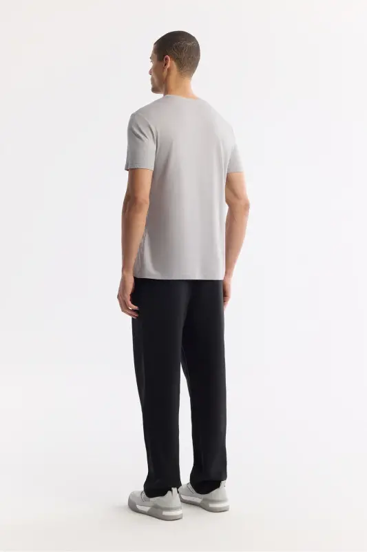 Men's Grey Soft Touch Crew Neck Plain Modal T-shirt B001171-Grey - 4
