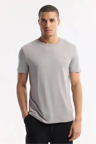 Men's Grey Soft Touch Crew Neck Plain Modal T-shirt B001171-Grey - 6