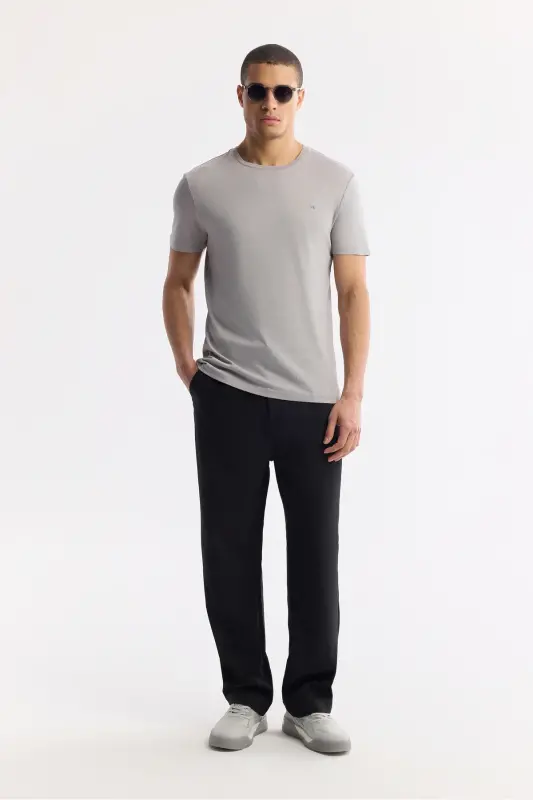 Men's Grey Soft Touch Crew Neck Plain Modal T-shirt B001171-Grey - 7