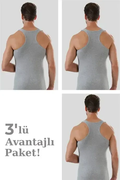 Men's Grey Sports Athletic Ribbed 100% Cotton 3-Pack - BÜYÜKBEDENIZ