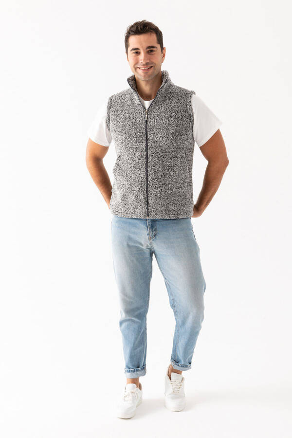 Men's Grey Stand Collar Sleeveless Plush Vest - 2