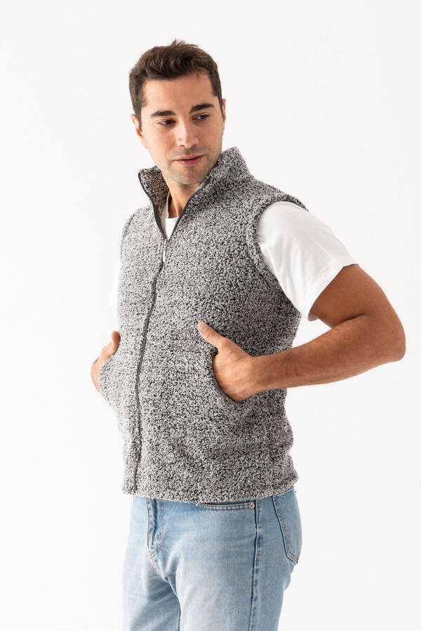 Men's Grey Stand Collar Sleeveless Plush Vest - 3