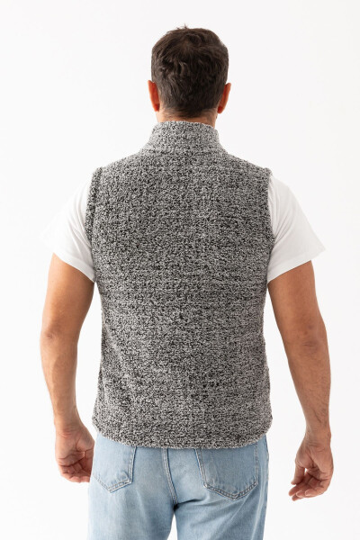 Men's Grey Stand Collar Sleeveless Plush Vest - 5