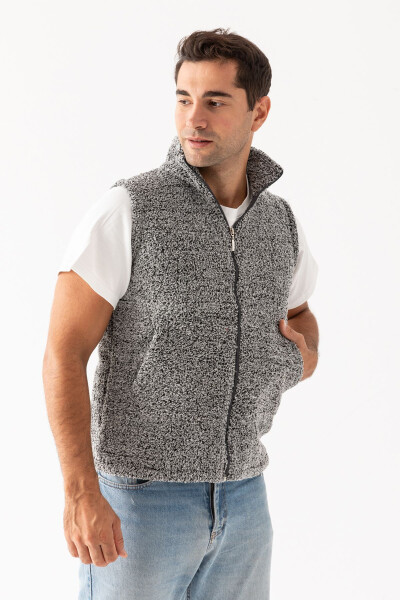 Men's Grey Stand Collar Sleeveless Plush Vest - 6