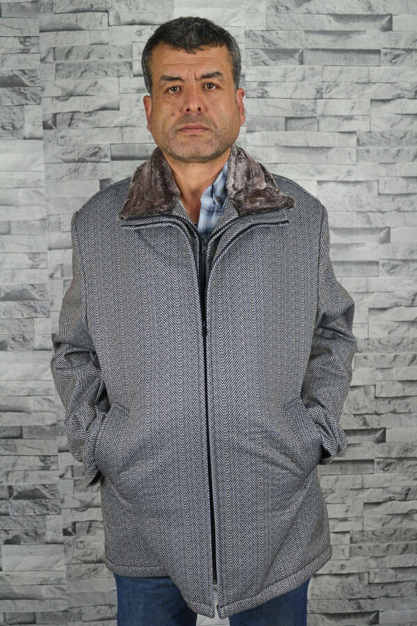 Men's Grey Standard Fit Regular Fit Removable Vest Lined Wool Winter Coat - 1