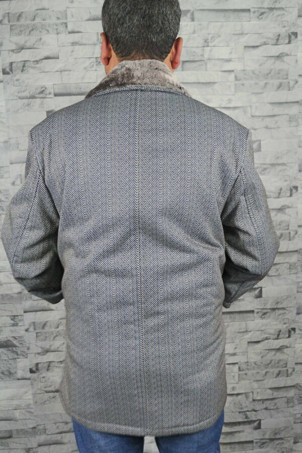 Men's Grey Standard Fit Regular Fit Removable Vest Lined Wool Winter Coat - 3