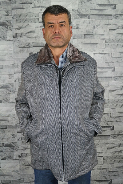 Men's Grey Standard Fit Regular Fit Removable Vest Lined Wool Winter Coat - BILGIÇLER