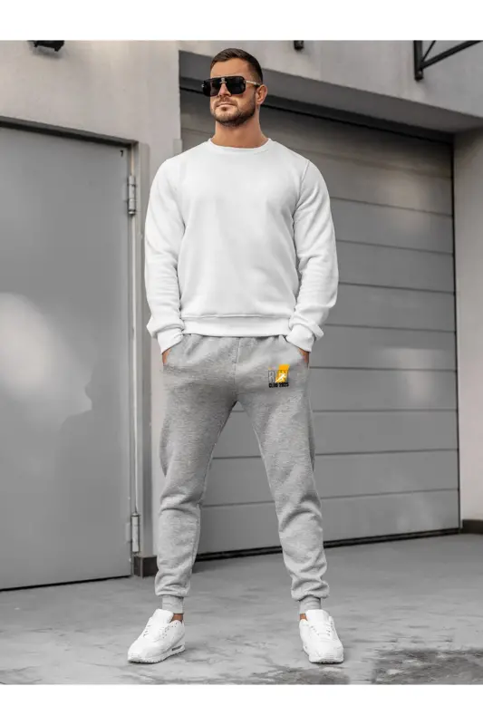 Men's Grey Sweatpants Cotton Slim Fit Tapered Jogger-GREY - 3