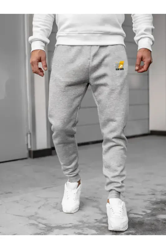 Men's Grey Sweatpants Cotton Slim Fit Tapered Jogger-GREY - 1