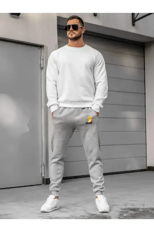 Men's Grey Sweatpants Cotton Slim Fit Tapered Jogger-GREY - 3