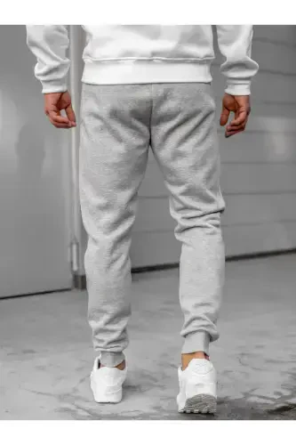 Men's Grey Sweatpants Cotton Slim Fit Tapered Jogger-GREY - 5