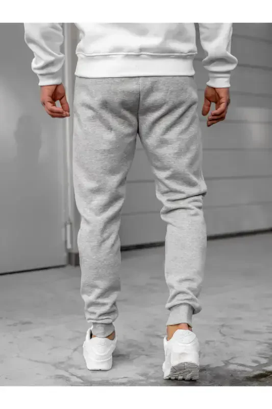 Men's Grey Sweatpants Cotton Slim Fit Tapered Jogger-GREY - 5