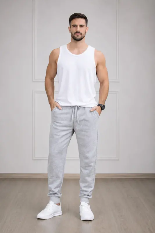 Men's Grey Sweatpants Jogger Slim Fit Cotton-Anthracite - 1