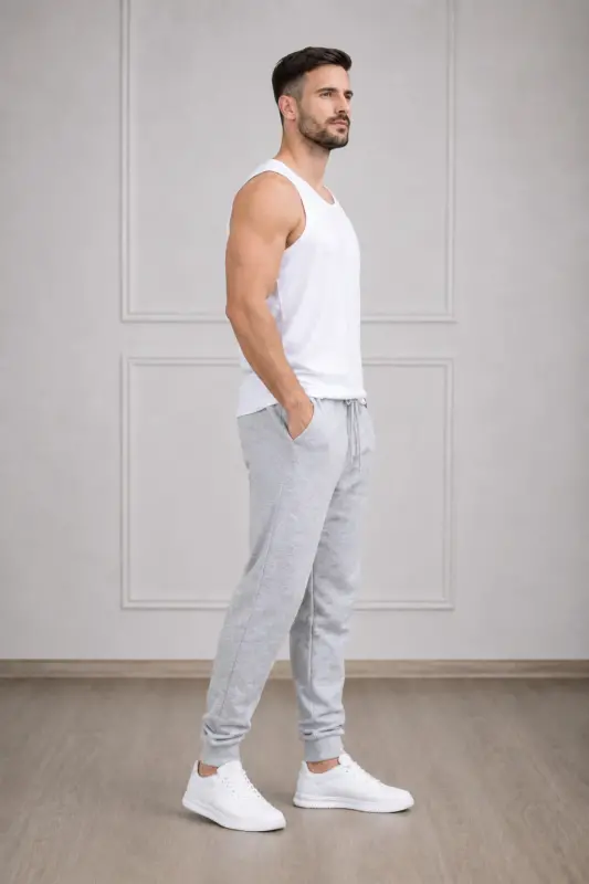 Men's Grey Sweatpants Jogger Slim Fit Cotton-Anthracite - 2