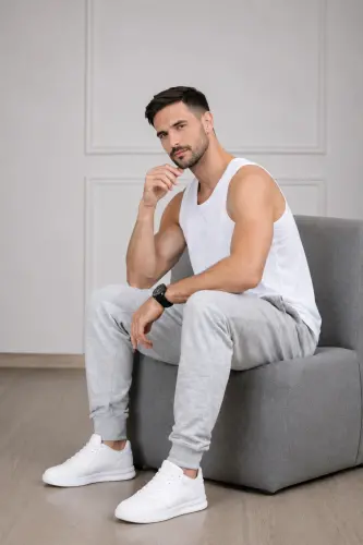 Men's Grey Sweatpants Jogger Slim Fit Cotton-Anthracite - 3