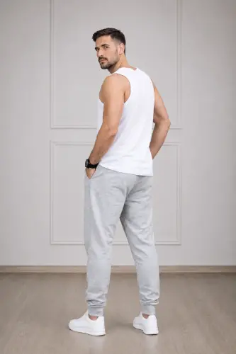 Men's Grey Sweatpants Jogger Slim Fit Cotton-Anthracite - 5
