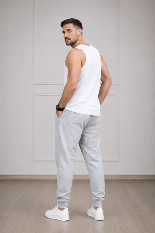 Men's Grey Sweatpants Jogger Slim Fit Cotton-Anthracite - 5
