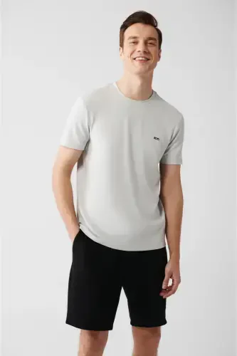 Men's Grey T-shirt Crew Neck Back and Chest Logo Print Regular Fit B001040 - 3