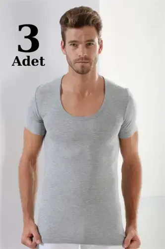 Men's Grey T-Shirt Crew Neck Short Sleeve 100% Cotton 3-Pack - 1