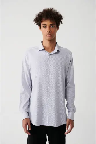 Men's Grey Travel Shirt Classic Collar Striped Slim Fit A32y2108 - 3