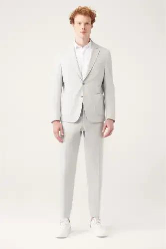 Men's Grey Unlined Bi-stretch Double Breasted Jacket - 5