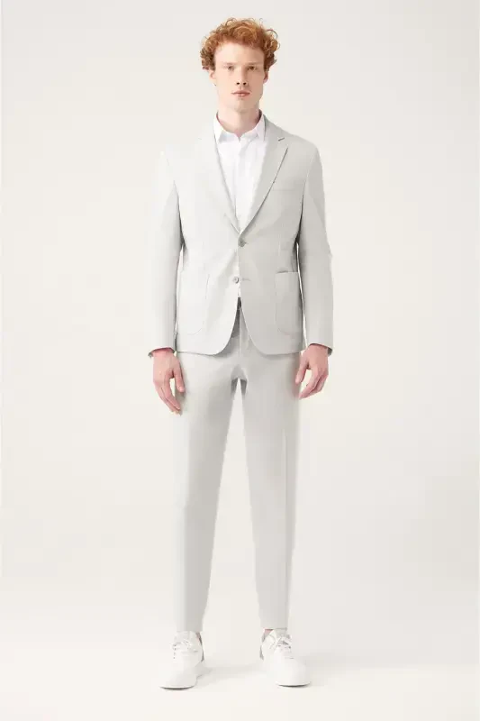 Men's Grey Unlined Bi-stretch Double Breasted Jacket - 5