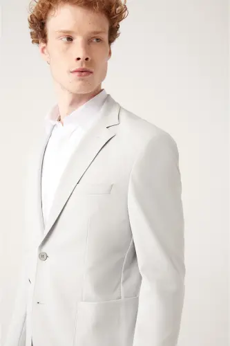 Men's Grey Unlined Bi-stretch Double Breasted Jacket - AVVA (1)