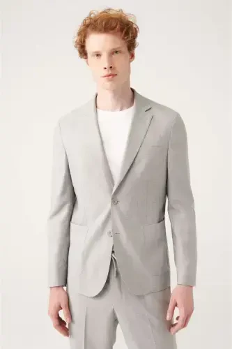 Men's Grey Unlined Double Breasted Jacket - 1