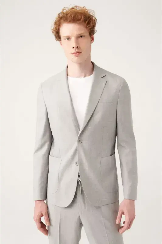 Men's Grey Unlined Double Breasted Jacket - AVVA