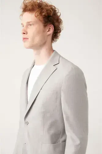 Men's Grey Unlined Double Breasted Jacket - AVVA (1)