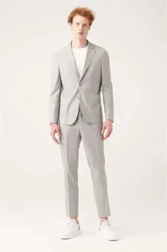 Men's Grey Unlined Double Breasted Jacket - 5