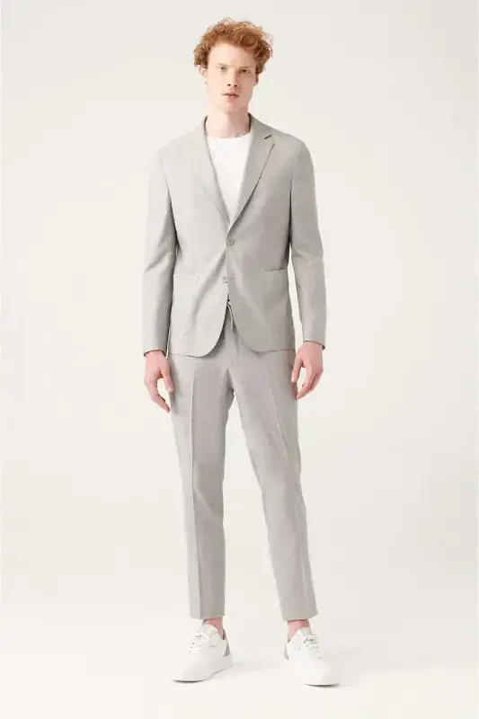 Men's Grey Unlined Double Breasted Jacket - 5