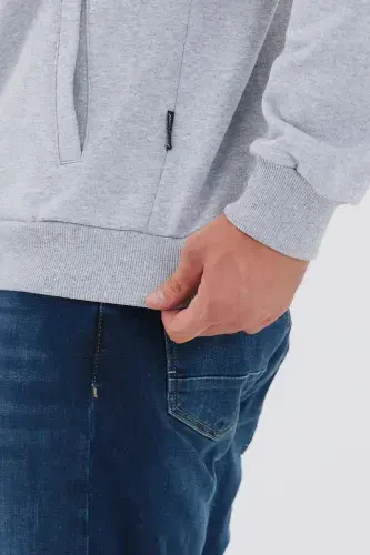 Men's Grey Zip-Up Fleece Lined High Neck Cardigan with Side Pockets - Grey - 3