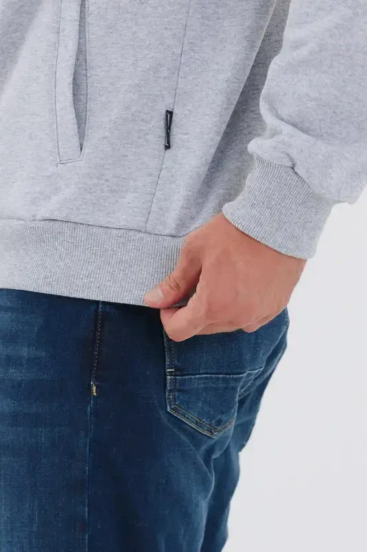 Men's Grey Zip-Up High Neck Side Pocket Fleece-Lined Cardigan-Grey - 3