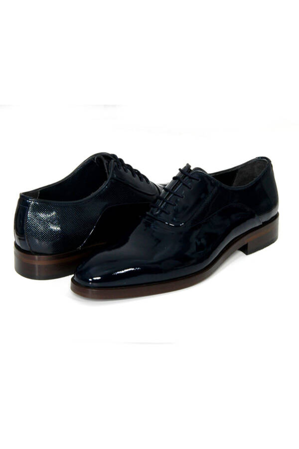 Men's Groom Prom Wedding Special Day Navy Patent Laced Modern Shoes Product Name Smart Party - 1