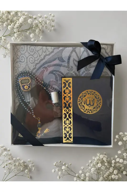 Men's Groom Set, Groom Gift Set, Groom Set, Prayer Rug, Trousseau Prayer Rug Set-Navy Blue - 3