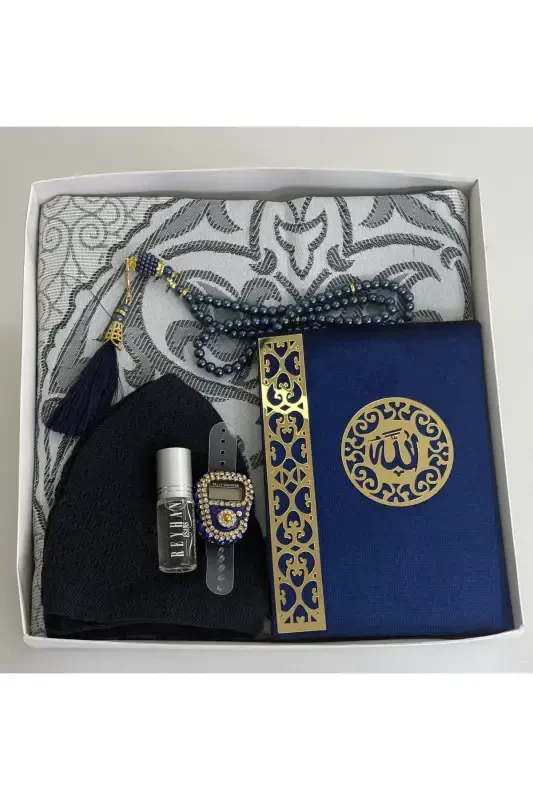 Men's Groom Set, Groom Gift Set, Groom Set, Prayer Rug, Trousseau Prayer Rug Set-Navy Blue - 1