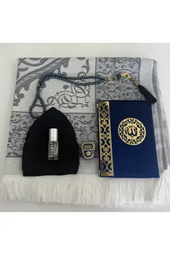 Men's Groom Set, Groom Gift Set, Groom Set, Prayer Rug, Trousseau Prayer Rug Set-Navy Blue - LIFESTYLING (1)