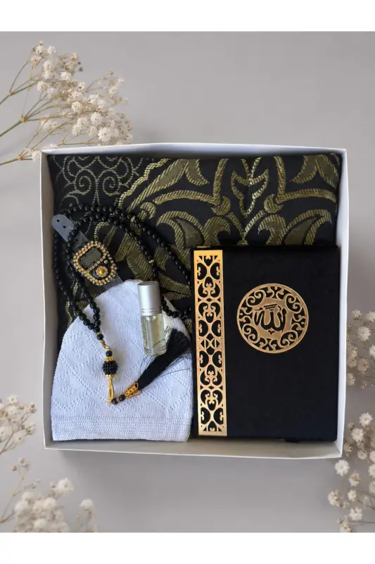 Men's Groom Set, Groom Hamper Set, Groom Set, Prayer Rug, Dowry Prayer Rug Set - Black and white - 1