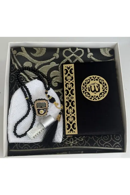 Men's Groom Set, Groom Hamper Set, Groom Set, Prayer Rug, Dowry Prayer Rug Set - Black and white - LIFESTYLING