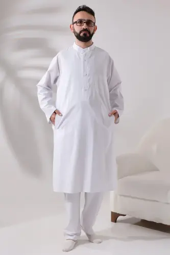 Men's Hajj and Umrah Clothes Two-Piece Bottom Top Afghan Team White 