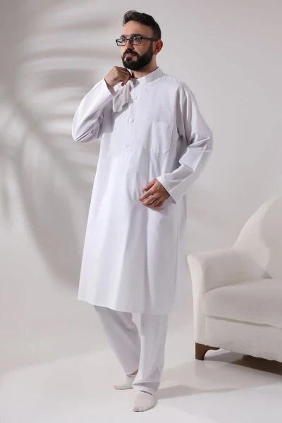 Men's Hajj and Umrah Clothes Two-Piece Bottom Top Afghan Team White - IHVAN ONLINE (1)