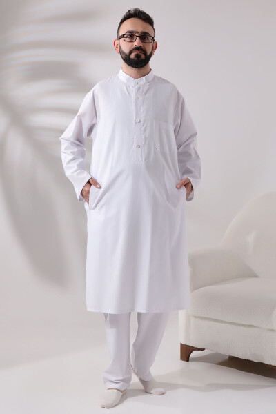 Men's Hajj and Umrah Clothes Two-Piece Bottom Top Afghan Team White - 1