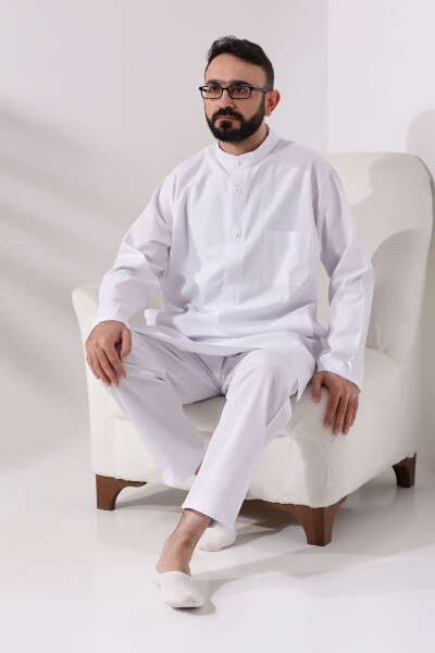 Men's Hajj and Umrah Clothes Two-Piece Bottom Top Afghan Team White - 4