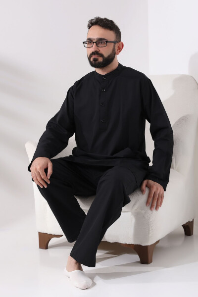 Men's Hajj and Umrah Clothing Two-Piece Top and Bottom Afghan Black Outfit - 11
